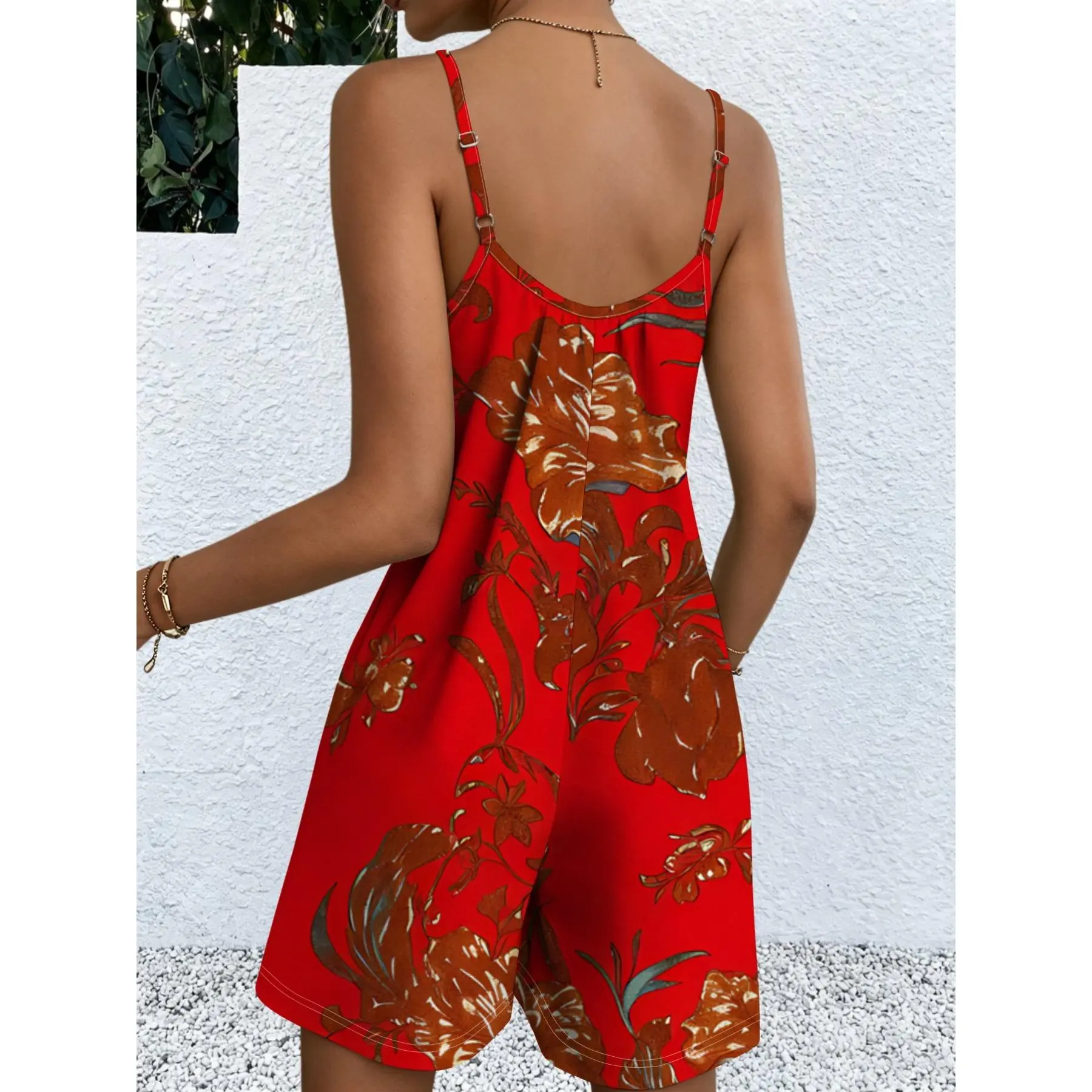 Women'S Summer Romper Elegant One-Piece Jumpsuit for Parties And Beachwear Strappy Playsuit with Pockets