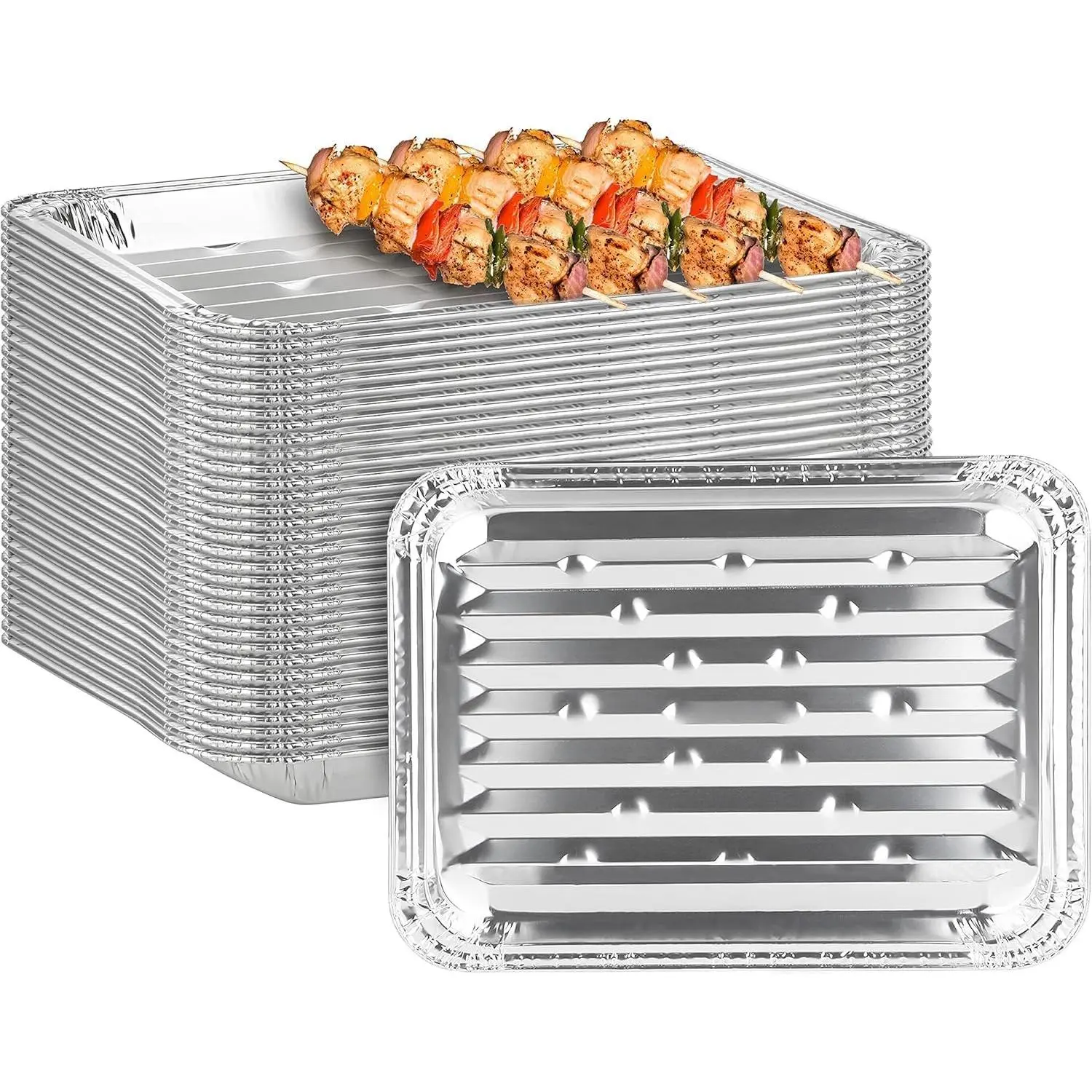 Aluminum Broiler Pans 24 Pack, Heavy-Duty Disposable Grill & Roasting Pans for BBQ, Oven & Catering, Ribbed Bottom for Even Heat - (Max 240°C)