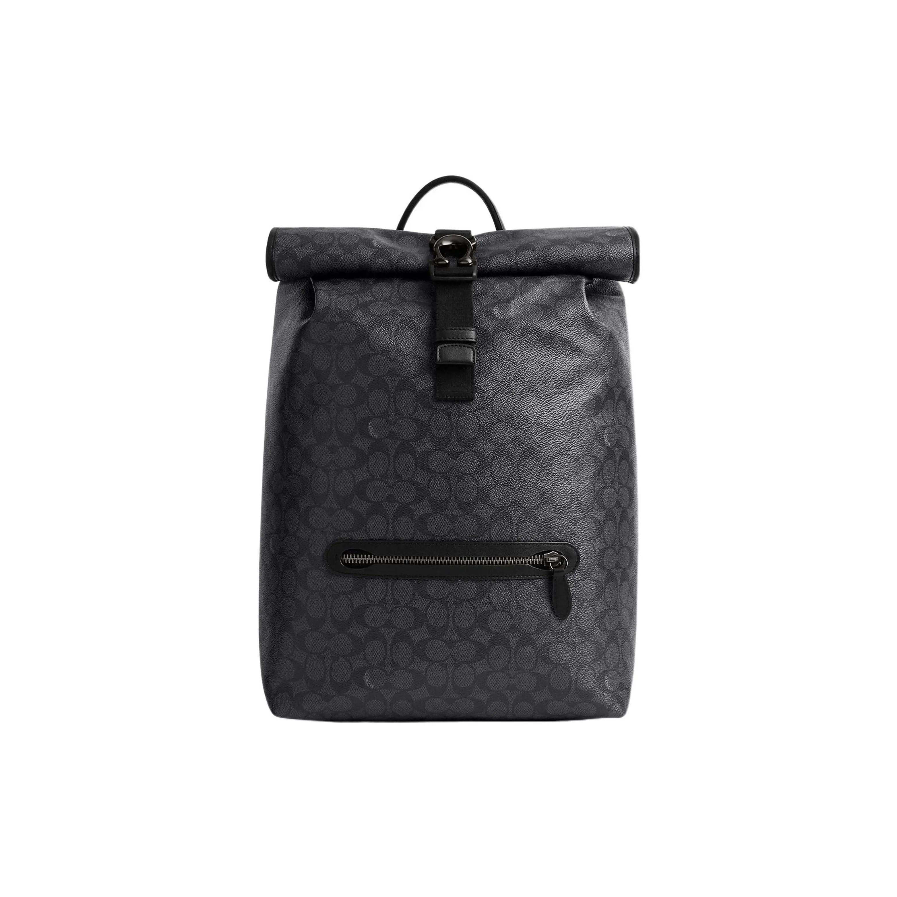 COACH Beck 30 Classic Monogram Backpack for Men – Coated Canvas and Premium Calfskin, Top-Zip Design with Multiple Pockets, Black