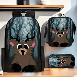 Forest 99 Night 3 neutral styles, includes a backpack, pencil case, and lunch box. Cool handle print, large-capacity laptop backpack, perfect for daily commuting, a great gift for friends and family