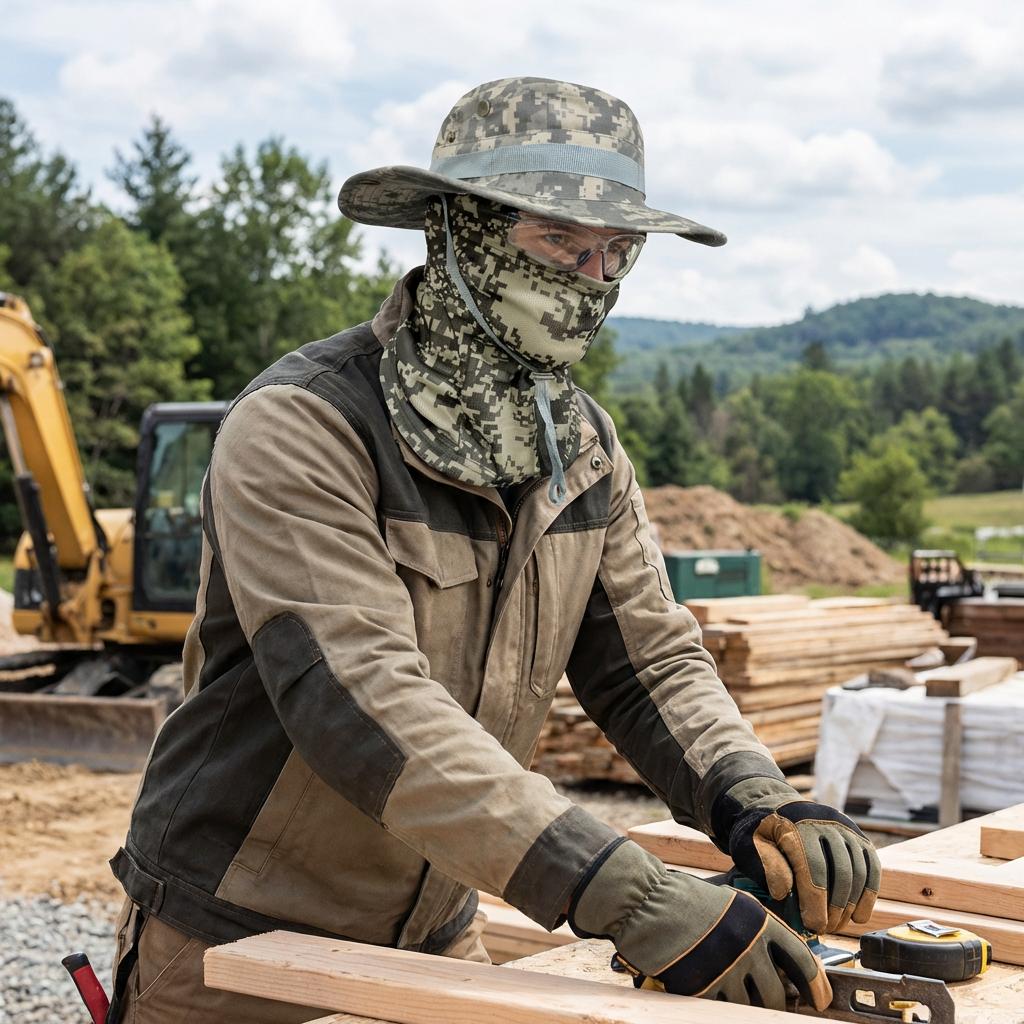 Camouflage Round-Edge Outdoor Bucket Hat Set, Detachable Neck Flap & Face Cover for Sun Protection, Breathable Mesh Vents for Hiking, Camping, Fishing, and Tactical Outdoor Activities