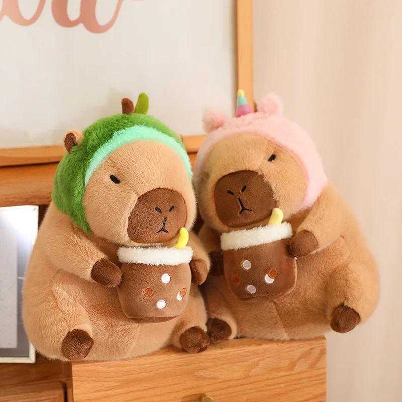 Capybara Plush Toy Simulation Capibara Unicorn Dinosaur Dress Boba Bread Fruit Food Decor Birds Bubble