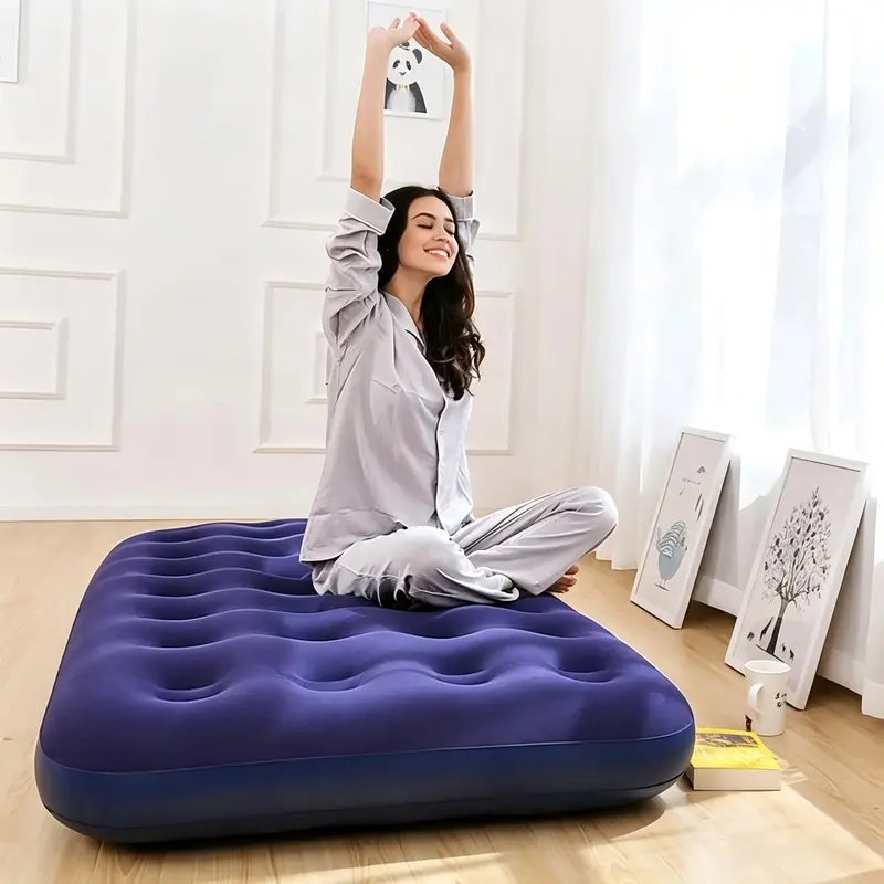 Portable single inflatable mattress with manual pump, soft plush PVC inflatable bed, Airbed, portable sleep mattress suitable for camping, travel, apartments, overnight guests, and emergency temporary rest
