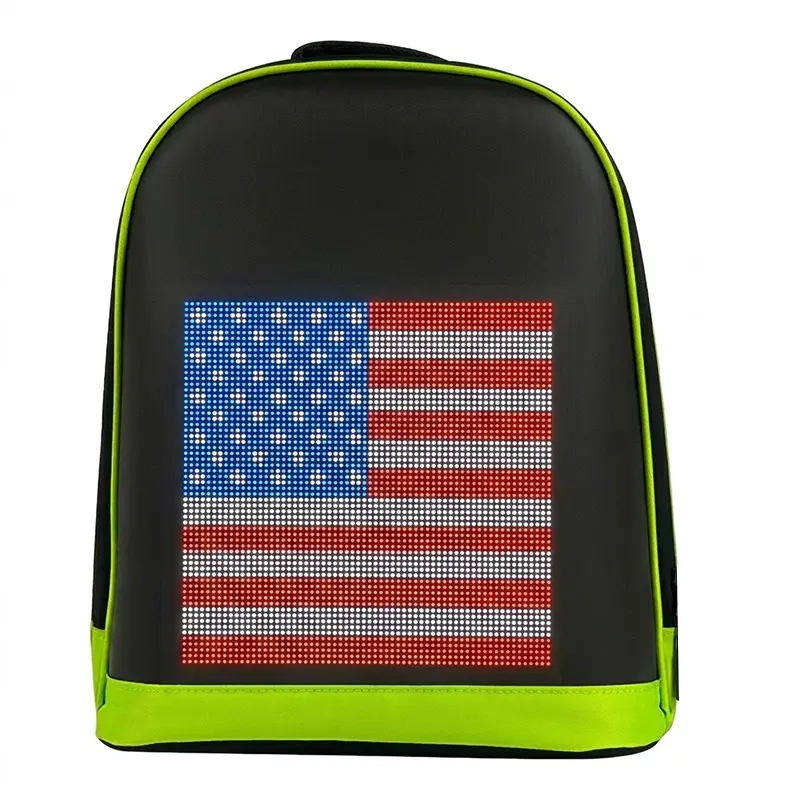 LED Backpack R1 Fluorescent Green Style, Smart Bluetooth Pixel Screen, Hard Shell Compact Daypack with USB Charging, DIY Animation, Creative Casual Bag for Daily Commuting Outdoor, Cool Tech Gift (Power Bank Not Included)