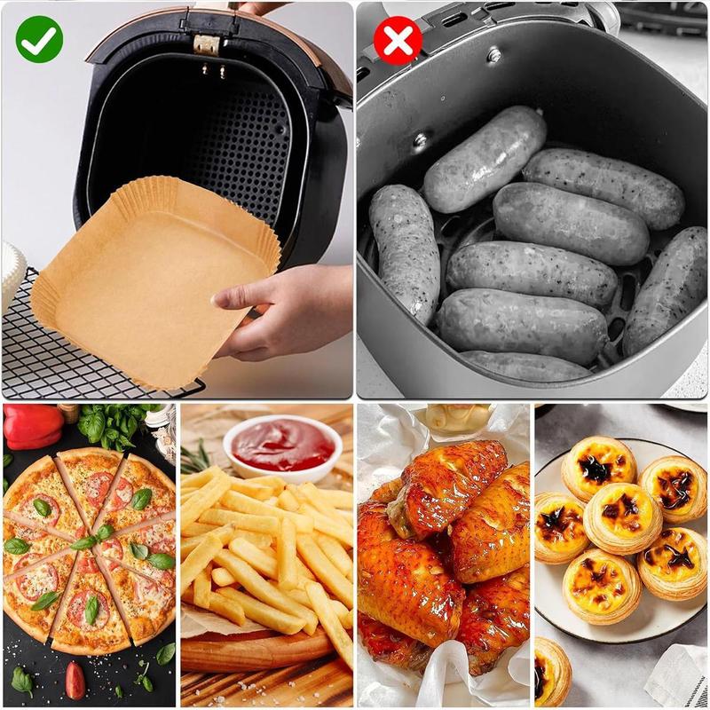 Square Air Fryer Paper Liner, 100 pcs Non-stick Disposable Paper Liner for Baking, Roasting, Microwave, Food Grade Baking Tray for Home Kitchen Restaurant (6.3IN)