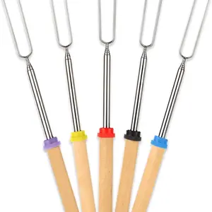 Campfire Marshmallow Roasting Stick Set, Outdoor Marshmallow Kit, 32-Inch Long, 5-Piece, Essential Camping Gear, Firewood Accessories