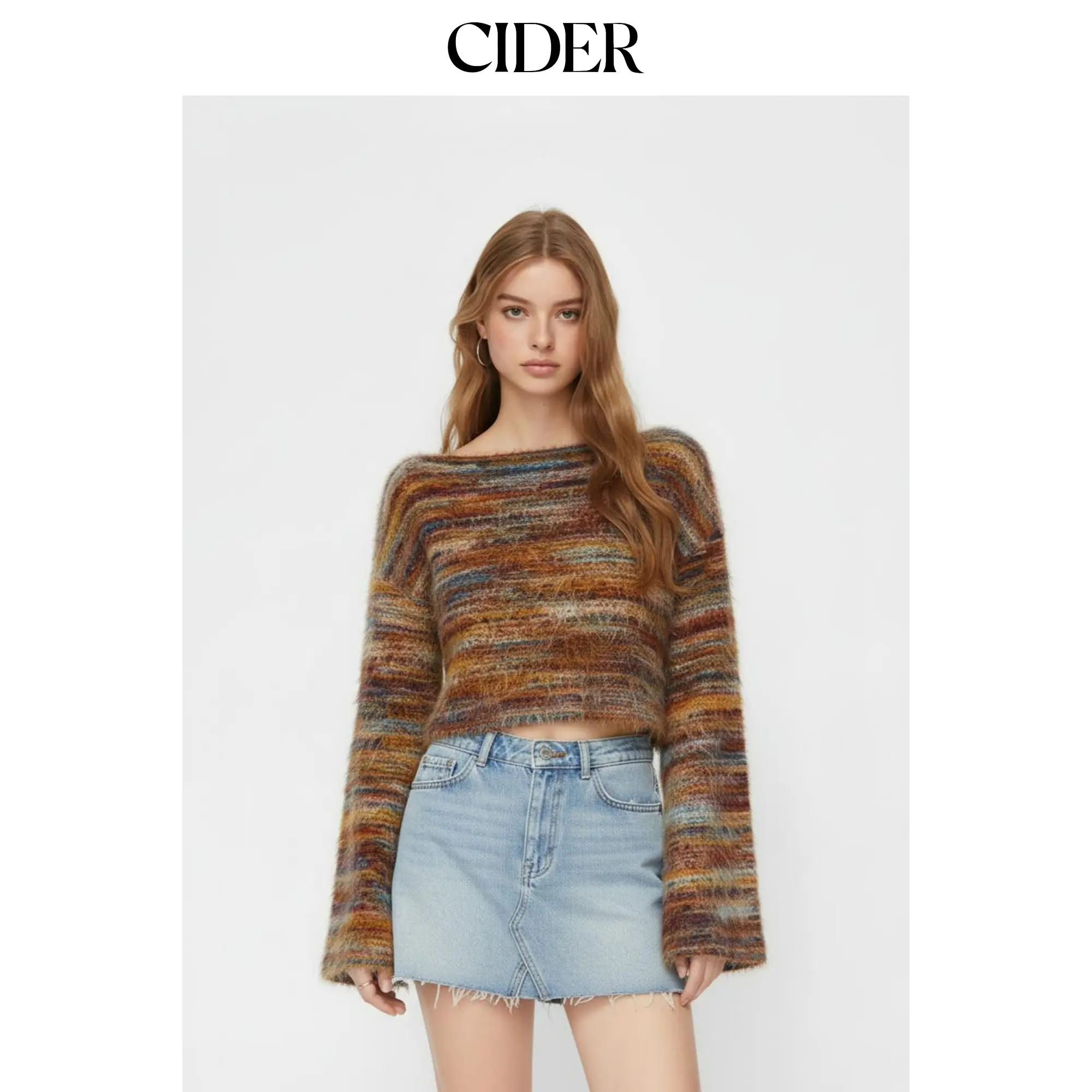 Cider Striped Boat Neck Bell Sleeve Cropped Top SohoChic