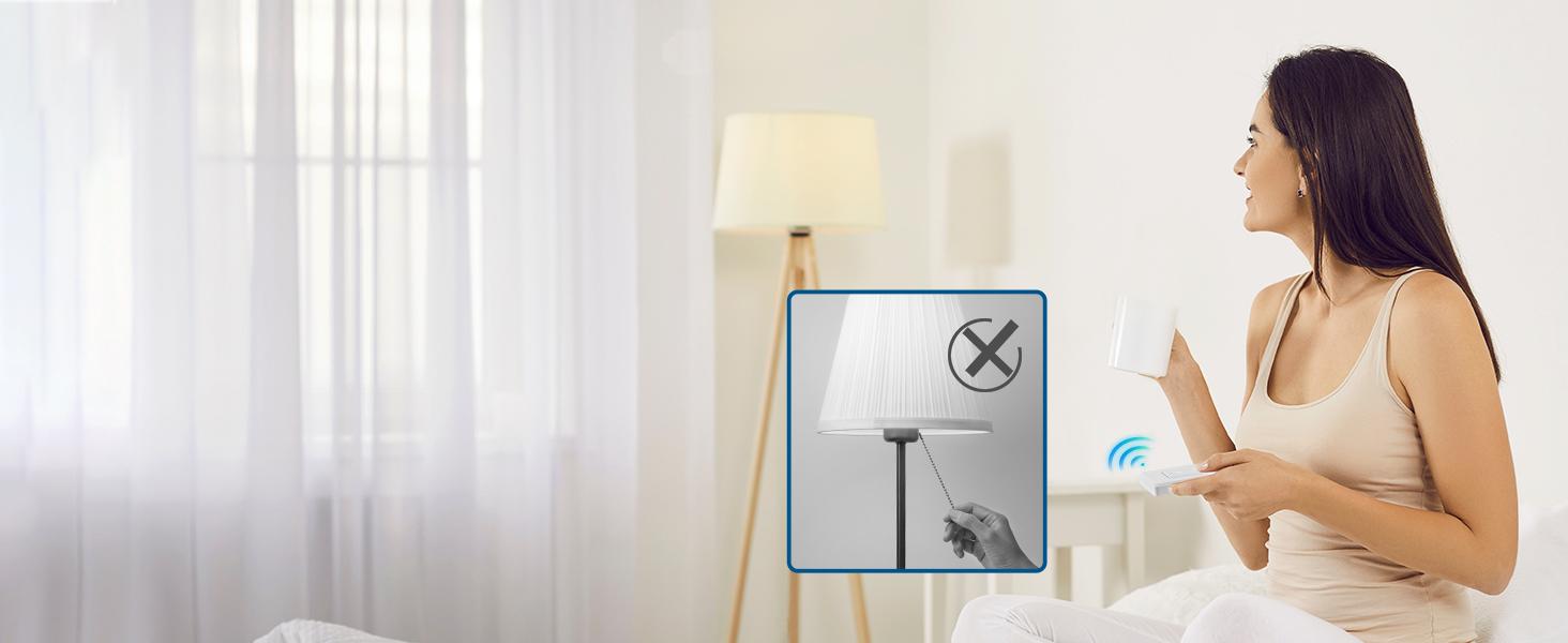 SQ-PNC004 Remote Control Light Bulb Socket, Wireless Light Switch for Pull Chain Light Fixture, Remote Light Socket E26 E27 Bulb Base with Wall Mounted Wireless Controller, No Wiring, ETL Listed