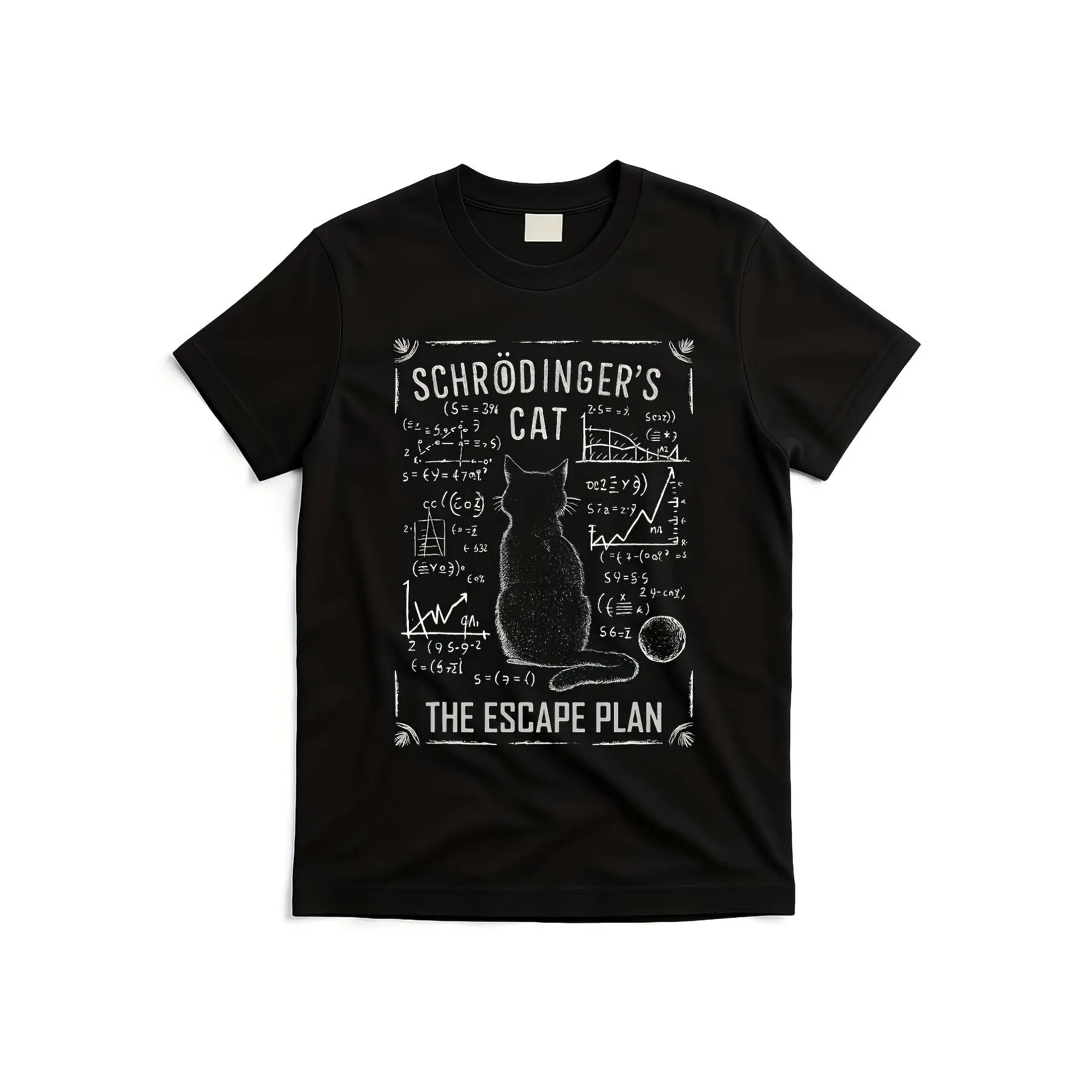 Schrodinger'S Cat Escape Plan Funny Science Tshirt |   Retro Vintage Quantum Mechanics Design, Soft Breathable Unisex Crew Neck, Pripure, Sweat-Wicking, Suitable For Daily Commutes, Home Lounge, And Casual Wear