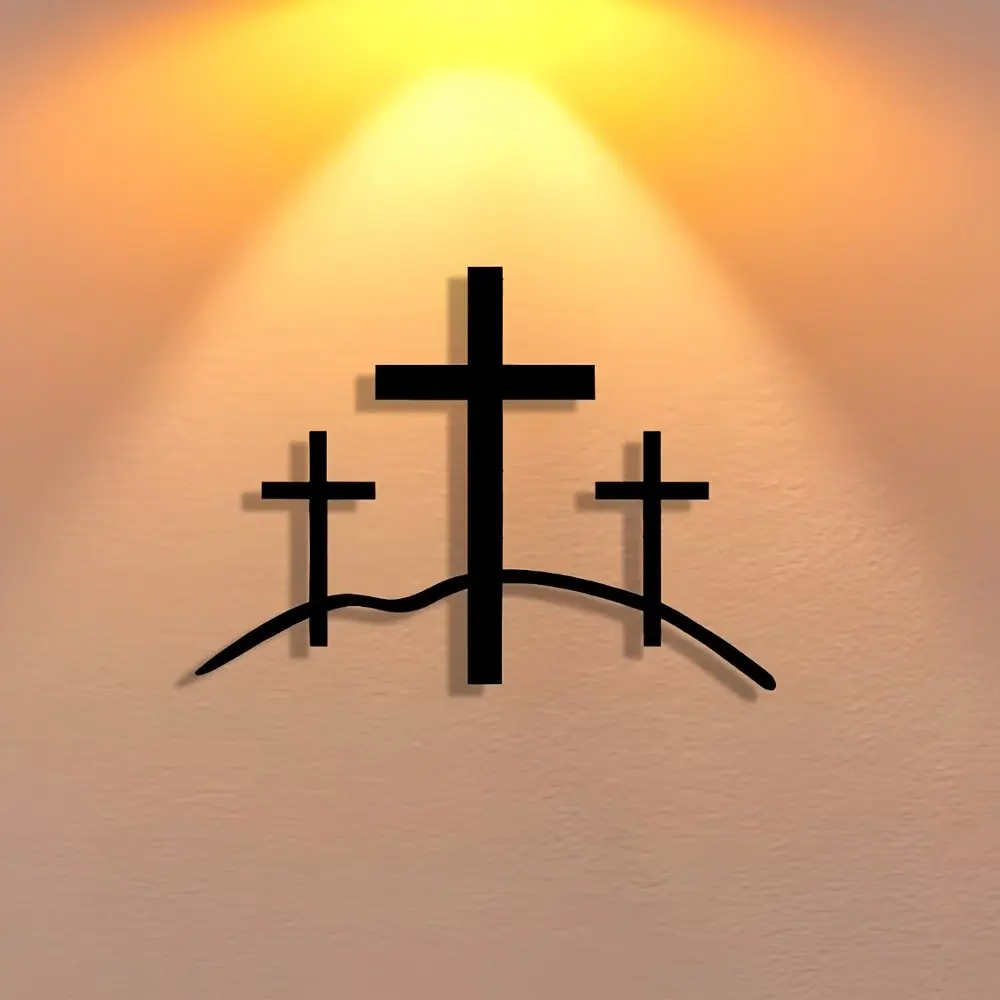 Three Crosses Calvary Metal Wall Sign, Faith Christian Wall Art Decor, Religious Text Bedroom Living Room Farmhouse Home Decor, Religious Decorations, Easter Gift