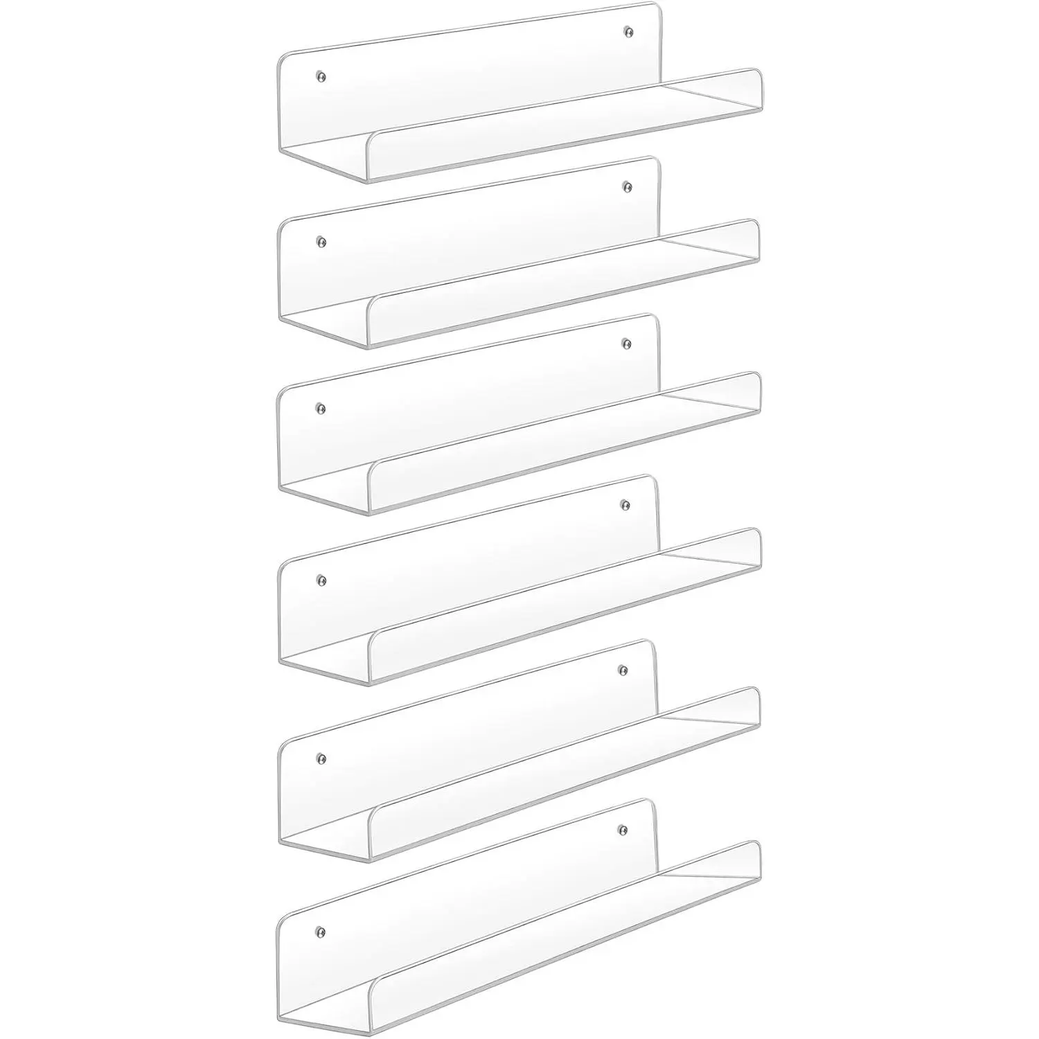6 Pack Acrylic Floating Wall Shelves, 15 Inch | Funko Pop Display Shelf, Invisible Kids Book Shelf, Picture Ledge Shelf Decor, Clear Plastic