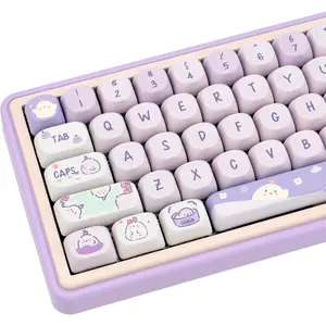 PBT Keycaps, 132 Keys Cute Keycaps Dye-Sublimation Kawaii Purple Keycap Set MOA Profile for Cherry Gateron MX Keys Mechanical Keyboards