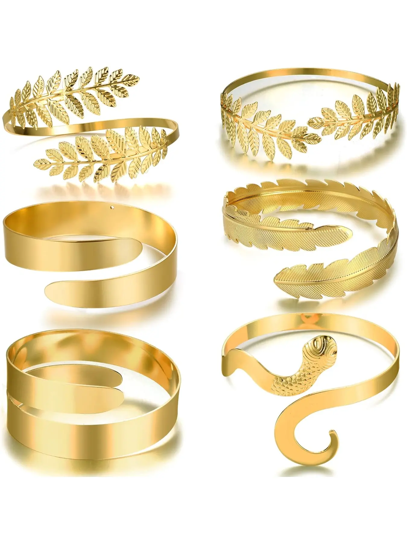 6Pcs Upper Arm Cuff Gold/Silver for Women Adjustable Arm Bangle Bracelets Set Greek Arm Bands Jewellery for Minimalist Fashionable Jewelry Accessories