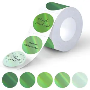 2 inch Holographic Thermal Labels Stickers - 400 count Round Direct Thermal Printer Labels for DIY Logo Design,  & Rainbow Glitter (Green Gradient)