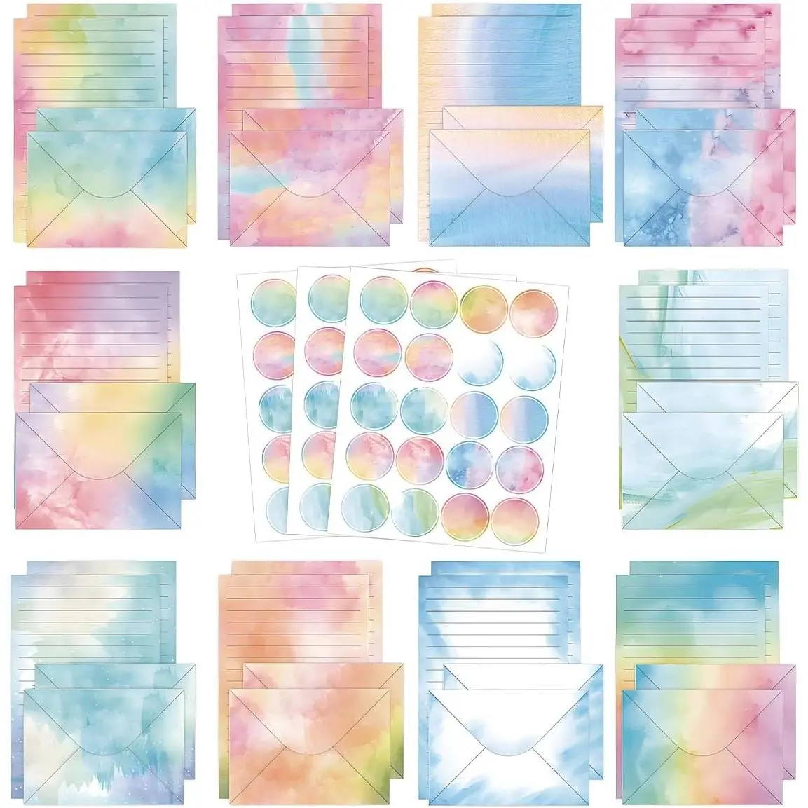160 Pcs Watercolor Stationery Set Letter and Envelopes | 50 Lined Stationery Paper and 50 Matching Envelopes , 5.5 x 8.25 Inches Letter Writing Stationery for Home, Office, SchoolGift.