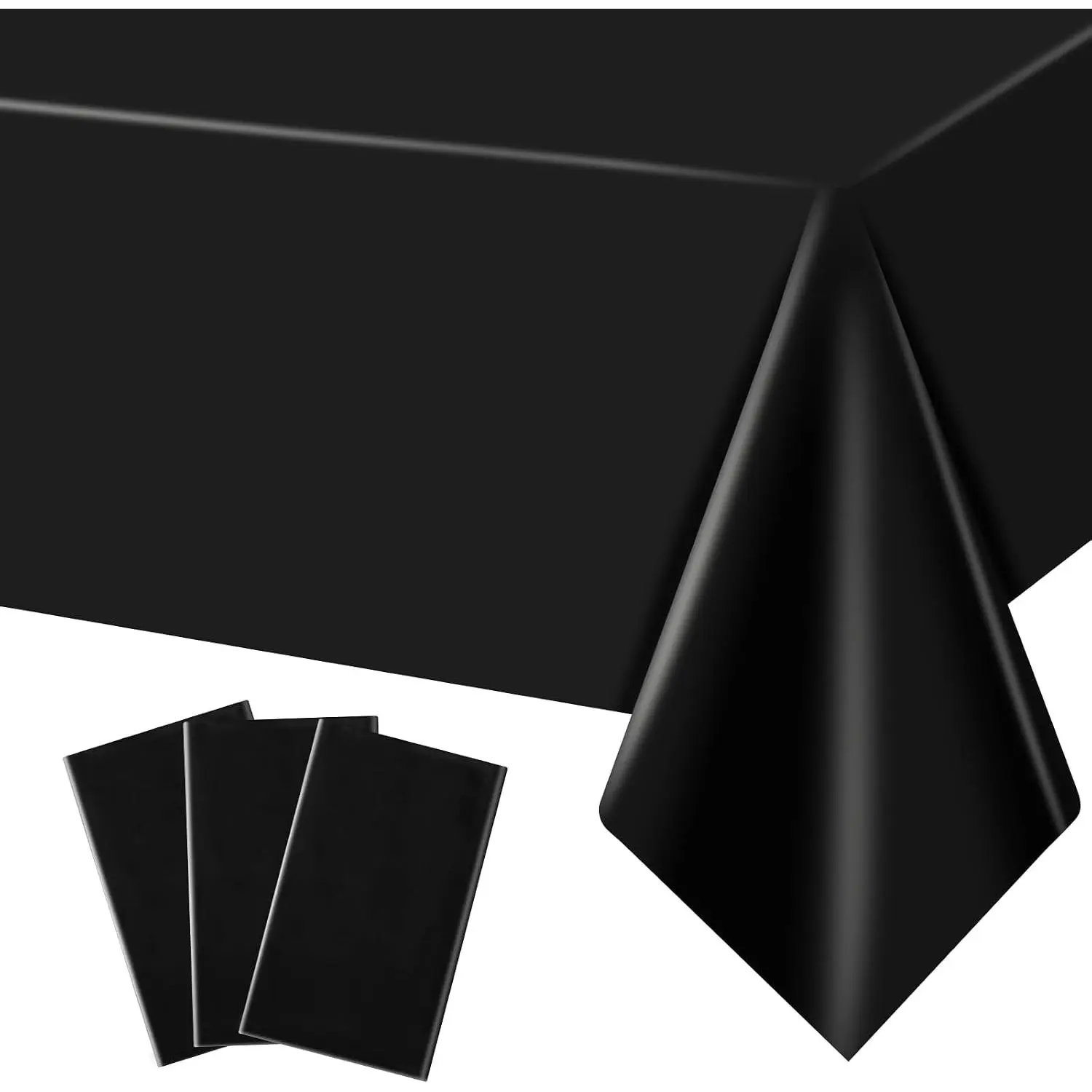 3 Pack Black Tablecloth Rectangle Plastic Table Cloth 54 x 108 Inch  for Outdoor Picnic Holiday Party Disposable Use
