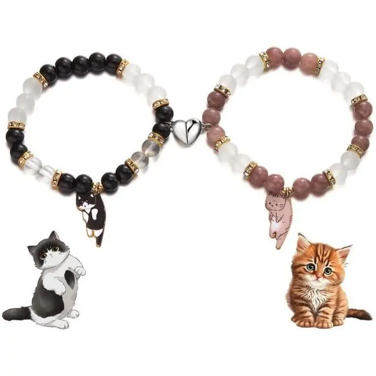 2 count  Bracelet Cute  Kawaii Kitten Bead Bracelet Couple Matching   Bracelets BFF Friendship Bracelet