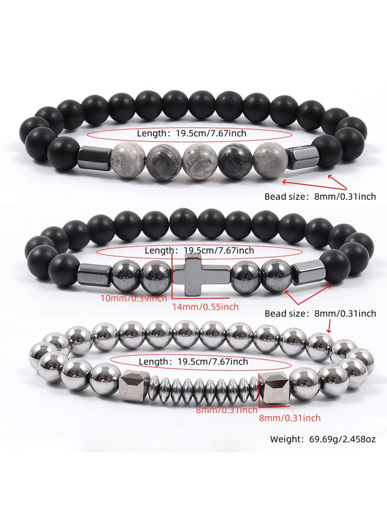 Men's Street Trend Beaded & Cross Charm Bracelets, 3pcs/set Trendy Minimalist Matching Bracelets, Chic Hip Hop Vintage Jewelry As Gift for Boyfriend, Stackable Bracelets, Mix Bracelets, Bangles Bracelets Set
