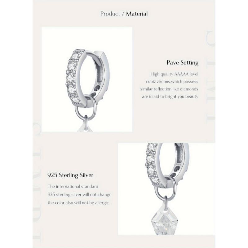 Elegant MODIAN 925 Sterling Silvery Hoop Earrings with Sparkling Cubic Zirconia Charm - Hypoallergenic, Perfect for Parties & Vacations