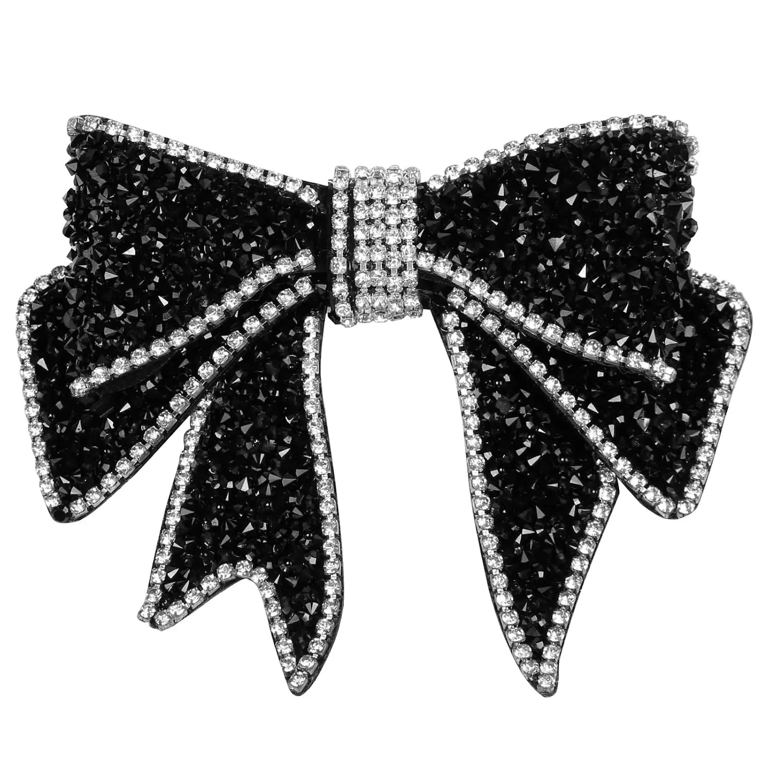Black Rhinestone Bow Hair Clip - Elegant  Flat Clip - Black Hair Bow for Women