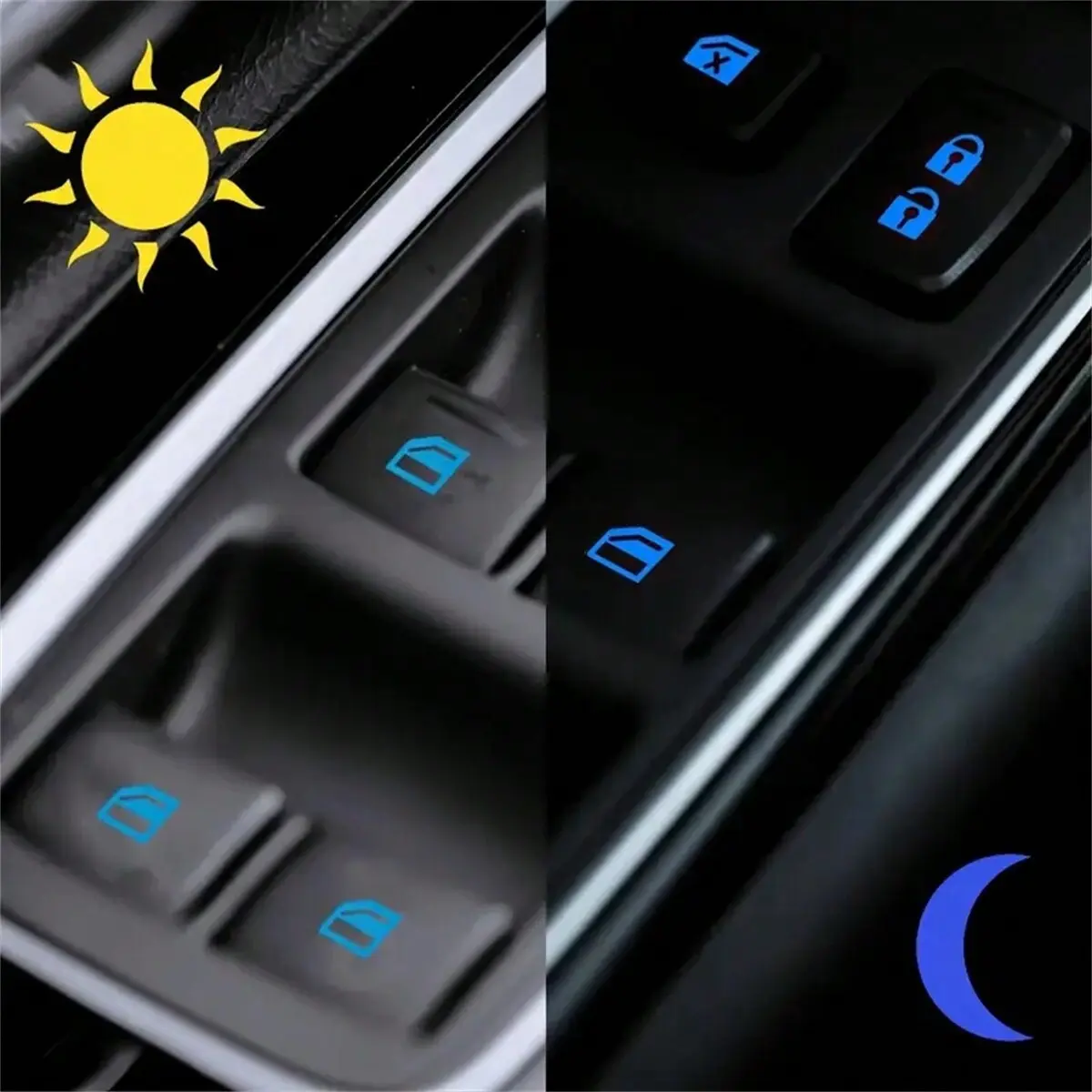 18 Small Car Window Control Button Stickers, Reflective Fluorescent Interior Stickers, Easy to Apply, Durable Design, Sticker for Cars, Car Decals