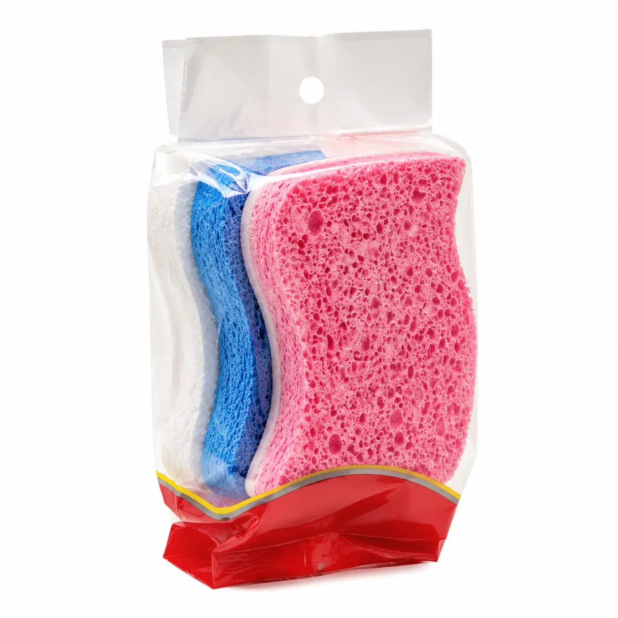 Cellulose Polyester Dishwashing Sponge 3-Piece Multi Color Set, Kitchen Cleaning Scrub Sponges for Washing Dishes Countertops Sinks Daily Household Meal Prep Cleanup