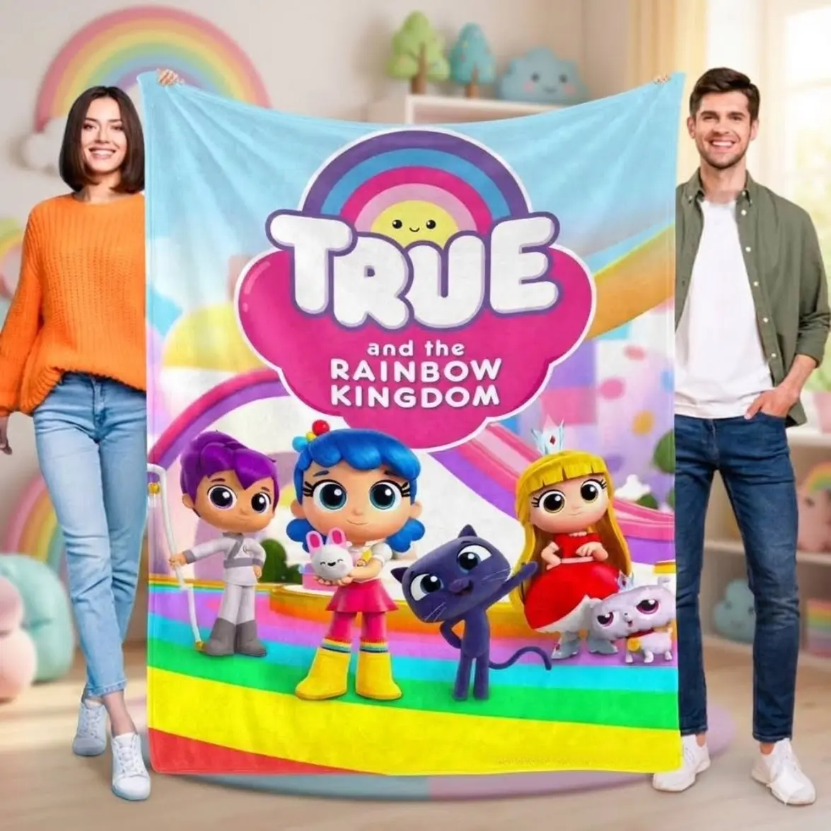 True and the Rainbow Kingdom Flannel Throw Blanket - Fun, Cozy All-Seasons Bedding for Bedroom, Travel - Christmas/Birthday Gift for Toddlers, Glam Kids