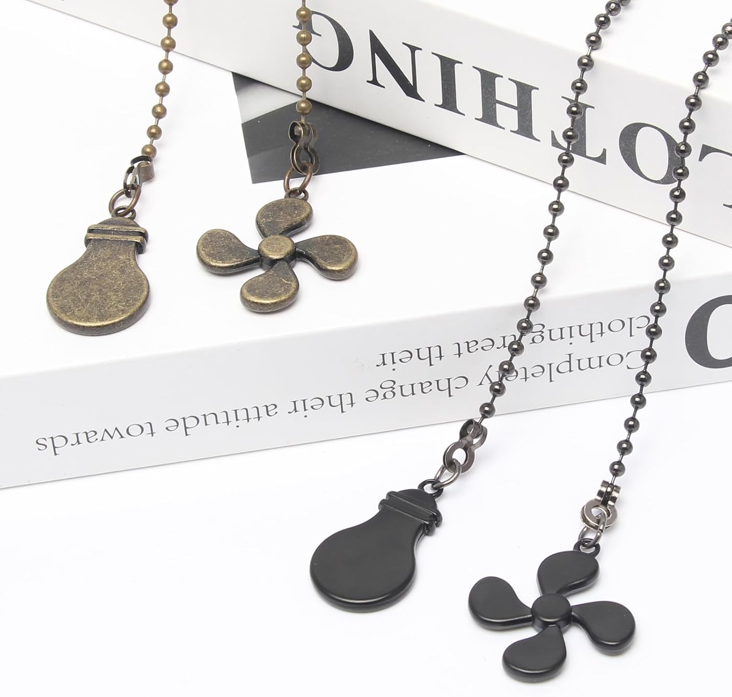 2 count Ceiling Fan Pull Chain Extender, 12 Inch Ceiling Fan Chain Pulls, Fan Pull Chain Extension with Fan and Bulb Ornaments, Pull Chains for Ceiling Fans and Lights, Black