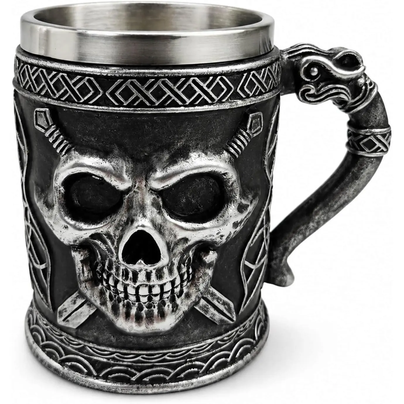 Skull Tankard, 14oz Stainless Steel  Stein | Hand-Painted  Skull Tankard with a Stainless Steel Liner for  and Collectible Display