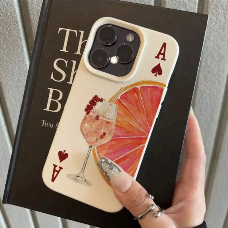 Grapefruit Ace Playing Card Phone Case, Retro Citrus Cream Bumper for iPhone 17 16 15 14 13 12 11 X Plus Pro Max, Brunch Lover Gift