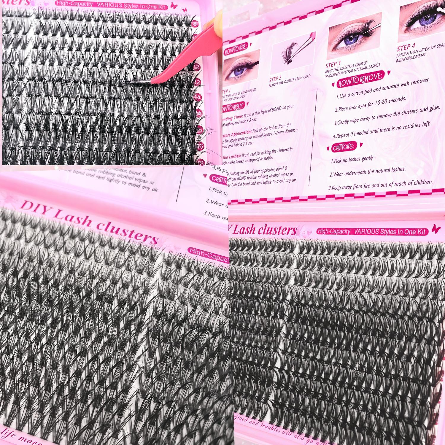 Individual False Eyelashes Kit, 1 Box Mixed Length D Curl with Lash Bond and Seal, Remover & Tweezers, Natural, Dense, Fluffy Eye Makeup Accessories, False Eyelashes Extensions for Women