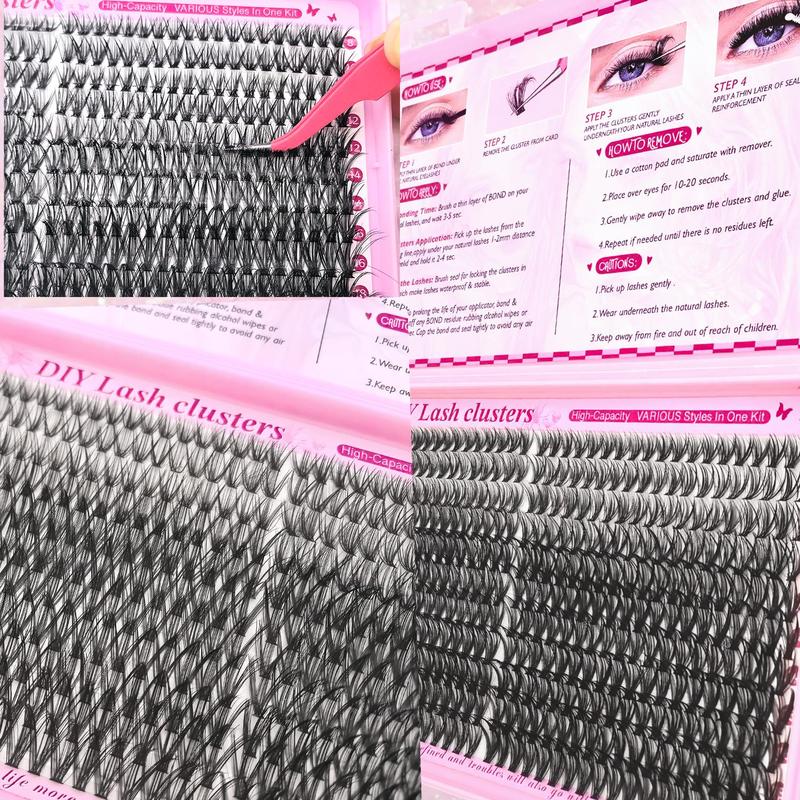 Individual False Eyelashes Kit, 1 Box Mixed Length D Curl with Lash Bond and Seal, Remover & Tweezers, Natural, Dense, Fluffy Eye Makeup Accessories, False Eyelashes Extensions for Women