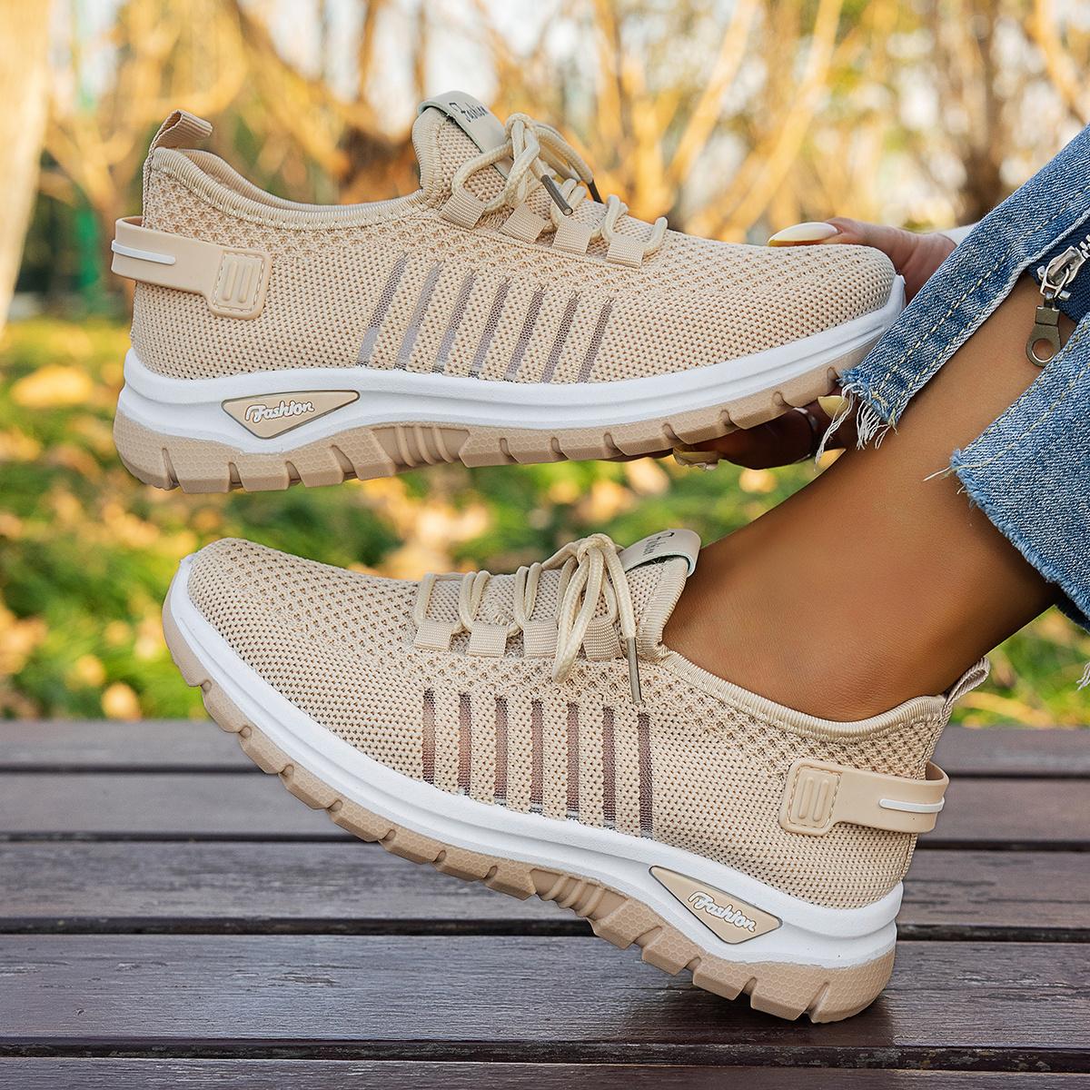 Women's Breathable - Sneakers with Stability - / Grey Solid Color Lace-Up Walking Running Gym Shoes, Cushioned PVC Sole & Mesh Upper for Outdoor, Commute, Casual Wear - Minimalist Versatile Athletic Footwear