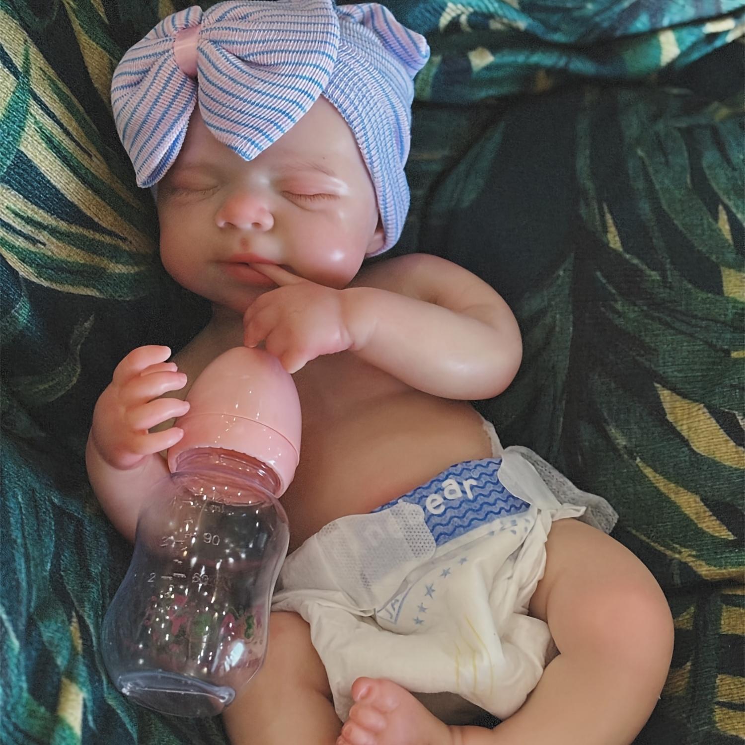 17.7 Inch Cuddly Can Open Mouth Pascale Full Body Solid Silicone Girl Doll With Painted Bald 3D Painted Skin Handmade Waterproof Flexible Newborn Doll For Kid's Gift And Present