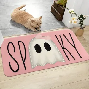 -1pc Ghost Halloween Door Mat, Washable Polyester Flannel Carpet for Pre-Entrance, Suitable for Living Room And Kitchen, Indoor And Outdoor Halloween Family Decor