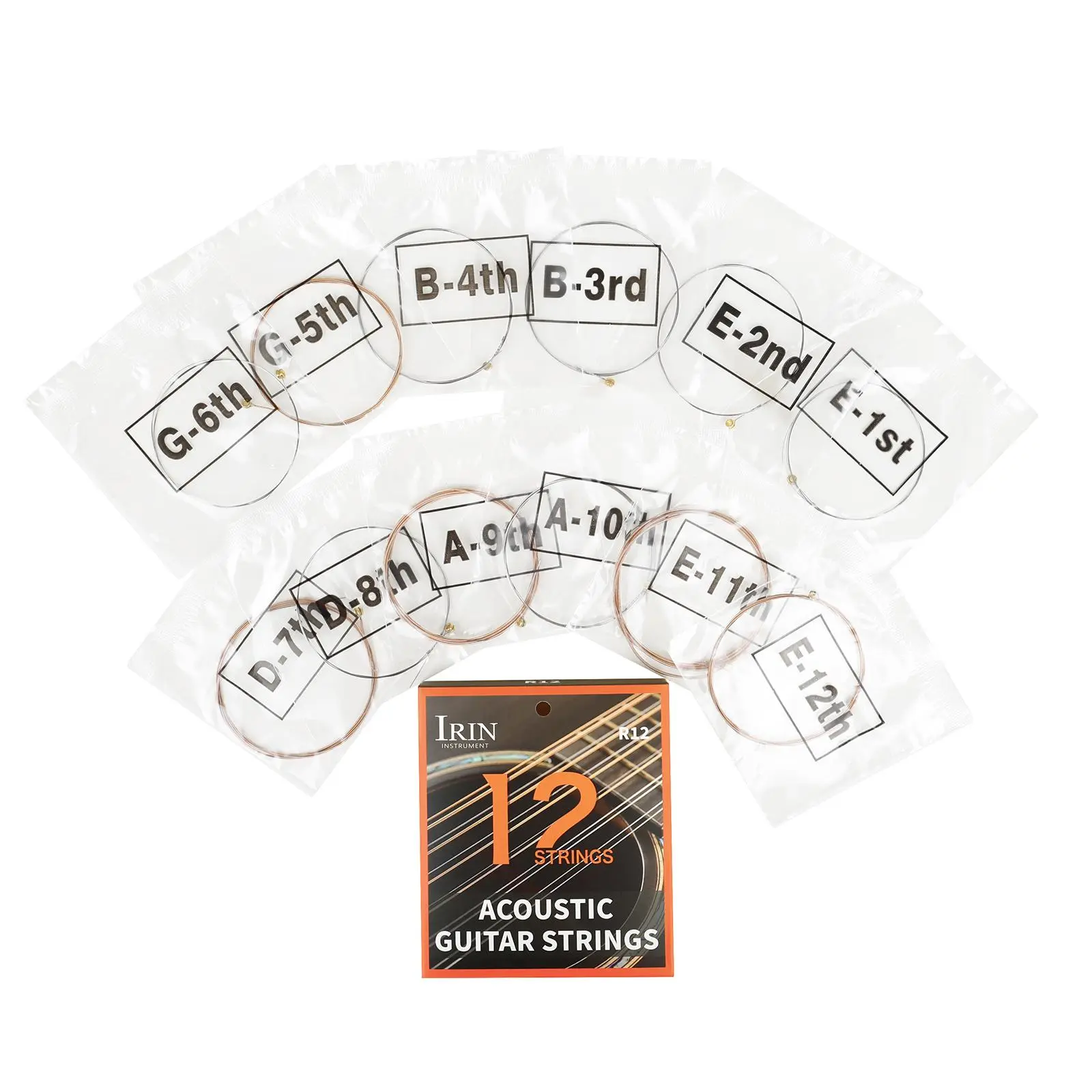 12 String Guitar Strings, Light Gauge 12-52, Long Lasting Bright Focused Tone, Smooth Comfortable Touch, Durable 12-String Guitar Replacement Strings, Ideal Guitar Accessories for Beginners & Daily Practice