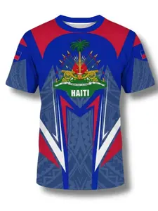 Men's Haiti Flag Letter Print Crew Neck Short Sleeve T-Shirt, Fashionable, Stylish, Sporty and Casual Summer Style, Ideal for Tropical Summer Daily Wear and Vacation