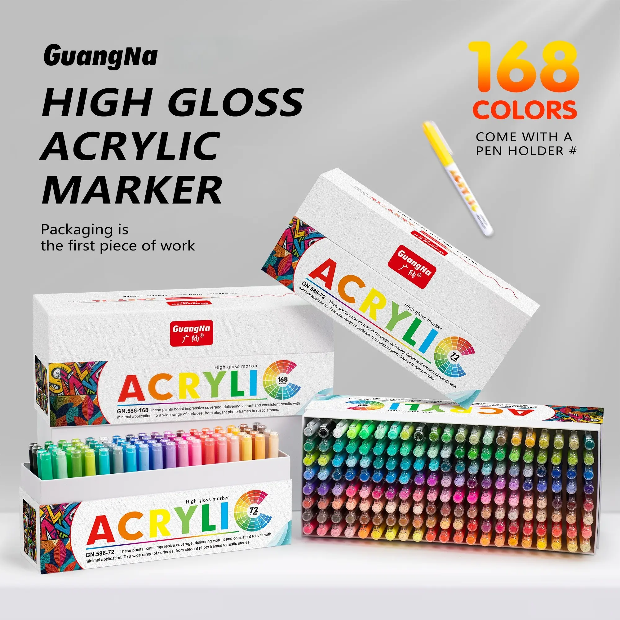 72/168 Colors Acrylic Paint Markers, Acrylic Ballpoint Pens Bullet Tip 1.0 mm, High Gloss Gel Pens, Non-Bleed Ink, Odorless, Quick-Drying, Smoothly for Detail Work, Writing, Doodling, Note taking, Acrylic Painting Pens