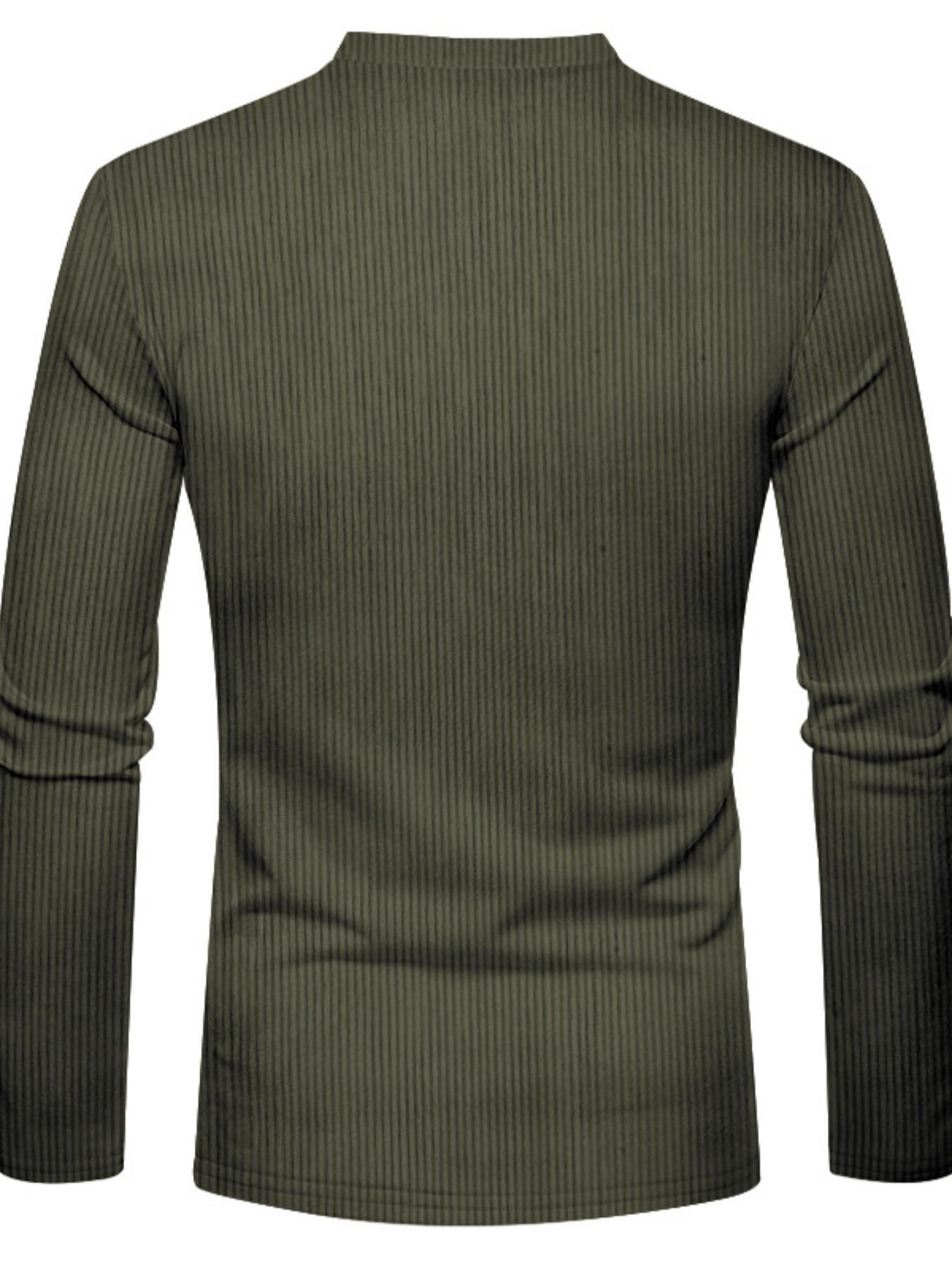 Men's Regular Fit Patchwork Print Half Button Thermal Lined Henry Collar Shirt, Casual Retro Long Sleeve Top for Spring & Fall, Fashion Men's Clothes for Daily Wear, Army Green