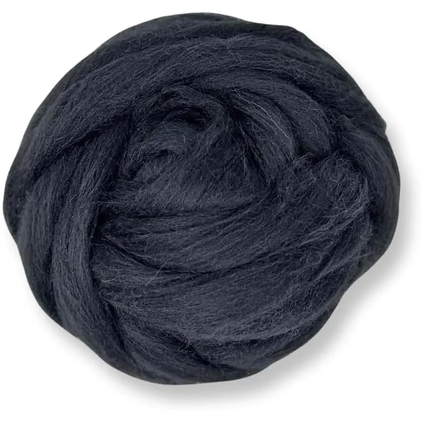 Dyed Corriedale Wool | 8.2 Ounces of Premium Combed Wool Top | 26 Micron, 100% Pure Corriedale Wool Roving, Ethically Sourced (Raven Black)