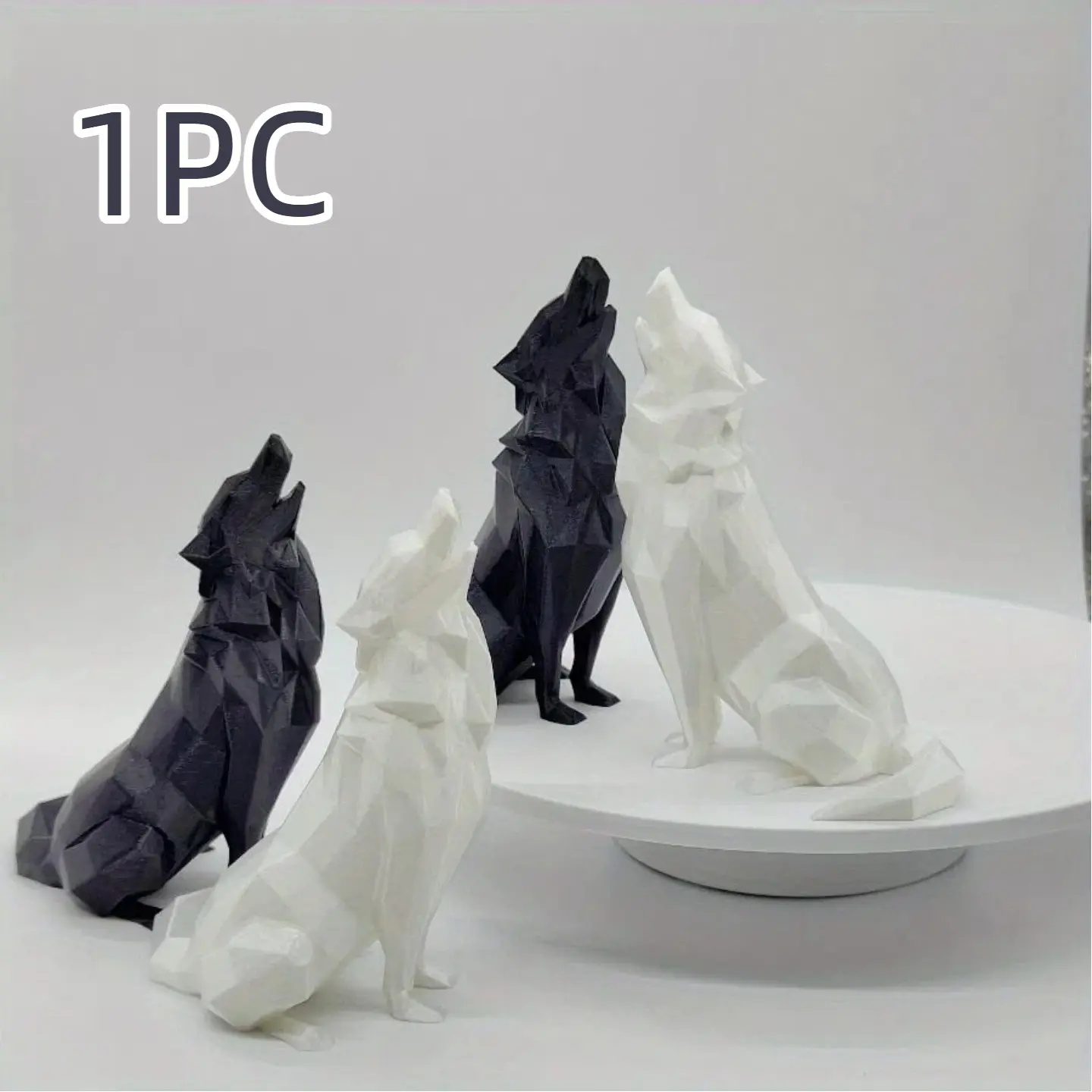 1pc 3D Printed Geometric Howling Wolf Sculpture, Solid Color Decorative Piece, Unique Home Art, Modern Design Ornament