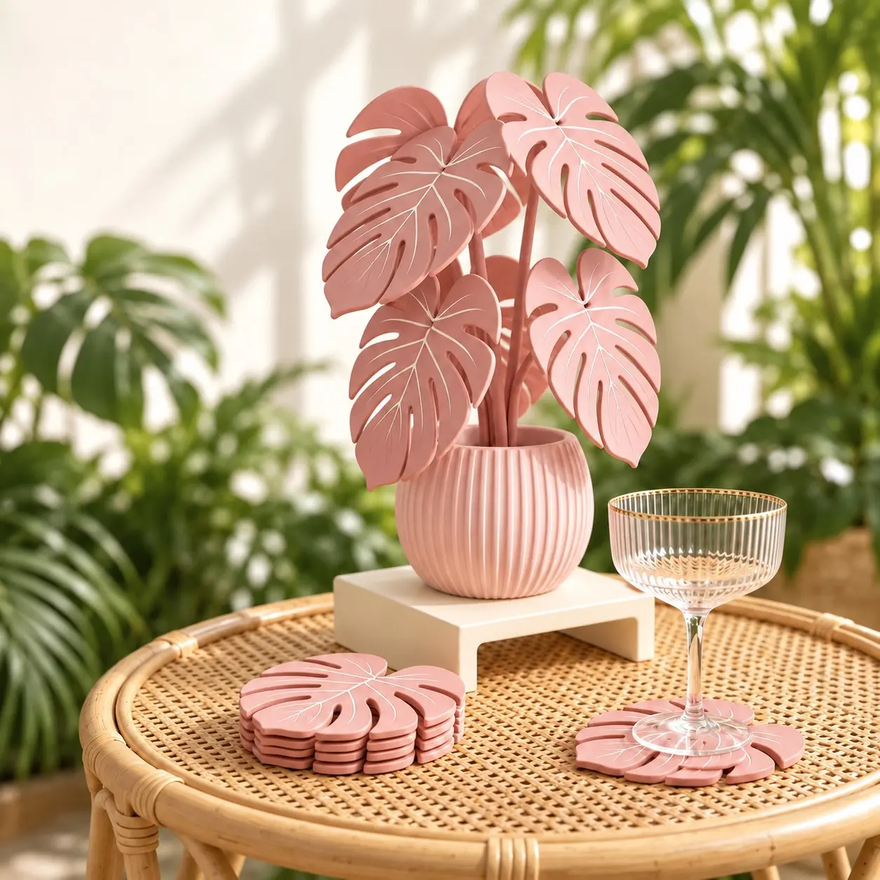 6-Piece Plant Stand Coaster Set, Monstera Leaf Drink Coasters, Modern Plant Style Desk Decor, Practical Gift for Plant Lovers, Moving & Christmas Gifts