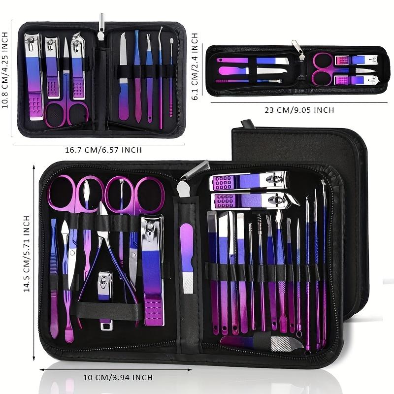 30 in 1 Rainbow Stainless Steel Manicure Kit, Heavy Duty Nail Cuticle Clipper Set, Portable Professional Grooming Scissors & Ear Pick Tools with Luxury Leather Case for Travel and Home