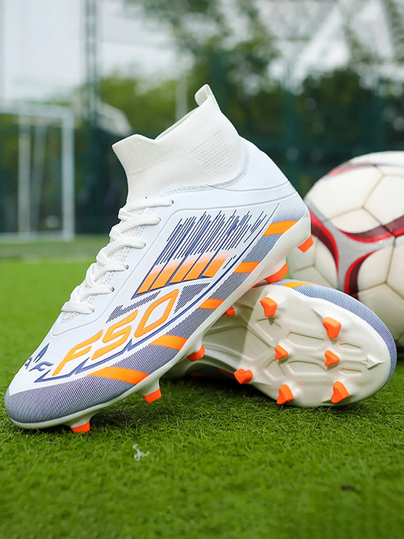 Men's High-Top Football Shoes, Anti-Slip Studs, Professional Training Boots, Lightweight Breathable Design, Outdoor Grass Field
