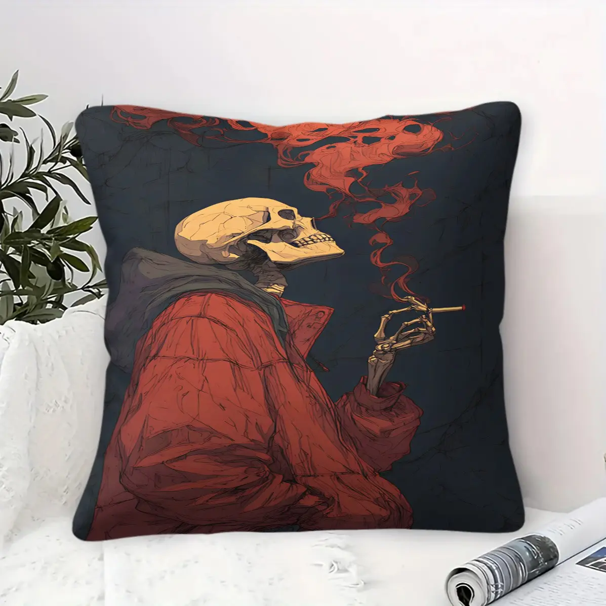 45x45cmCyberpunk Mechanical Skull Throw Pillow, Machine Washable, Trendy Print, Plump Soft Filling, Decor Cushion For Cyber‑Style Lovers Living Room Bedroom Sofa(With Pillow Insert)