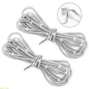 2-Pack Glitter Rope Laces, Rhinestone Decor Fashion Drawstrings, 47 Inch Long Sparkly Cords, Multipurpose Accessories for Shoes, Hoodies, Trunks, DIY Styling and Daily Use