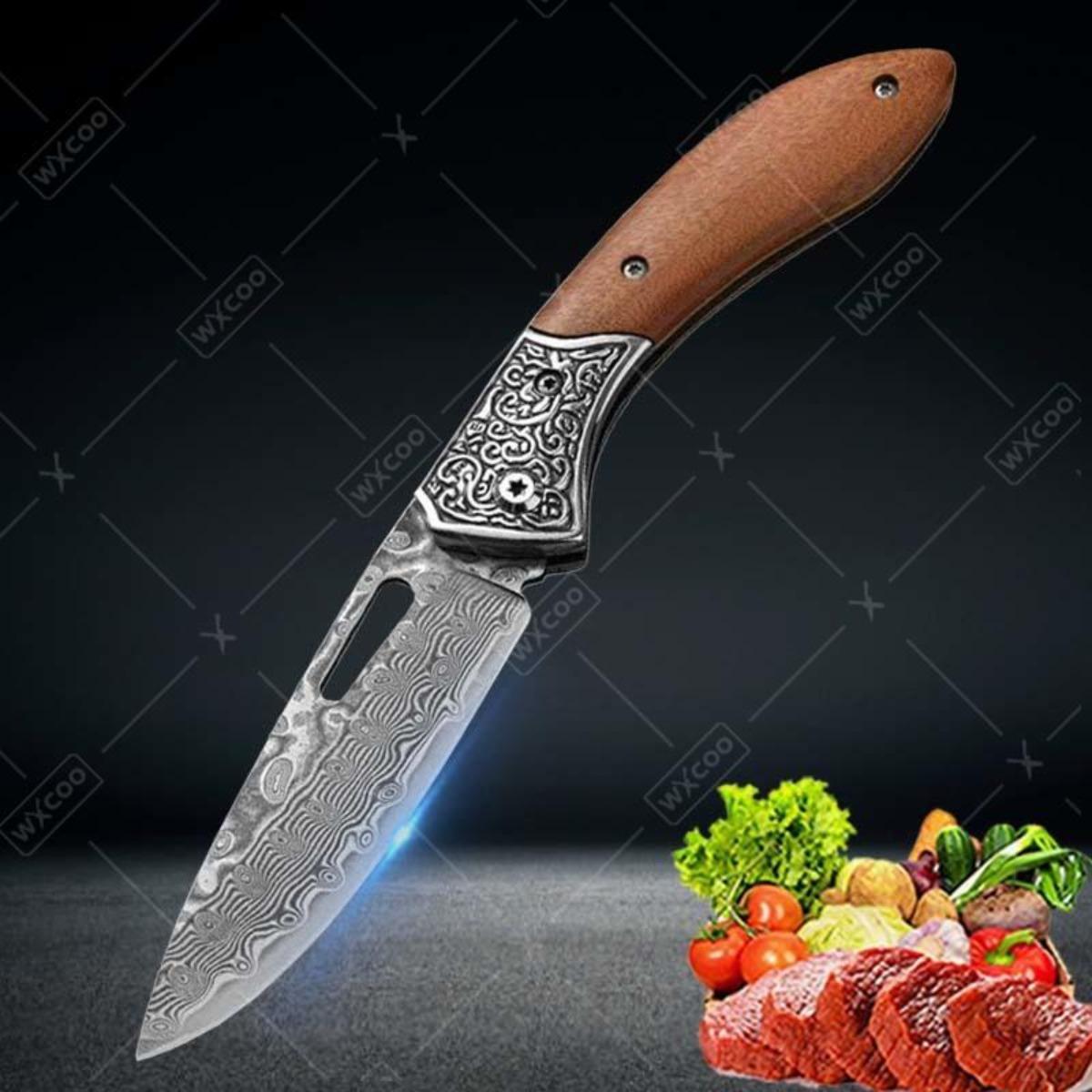 Folding Knife The Wood Handle Pure Manual Damascus Steel Blade Outdoor Camping Pocket Knife