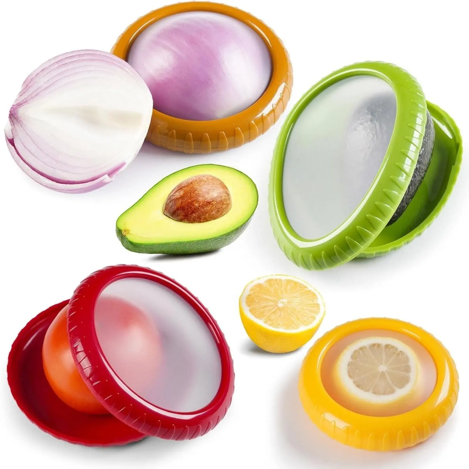 Food preserver and storage tray - a set of 4 reusable refrigerator storage containers - perfect for garlic, onions, lemons, and potatoes
