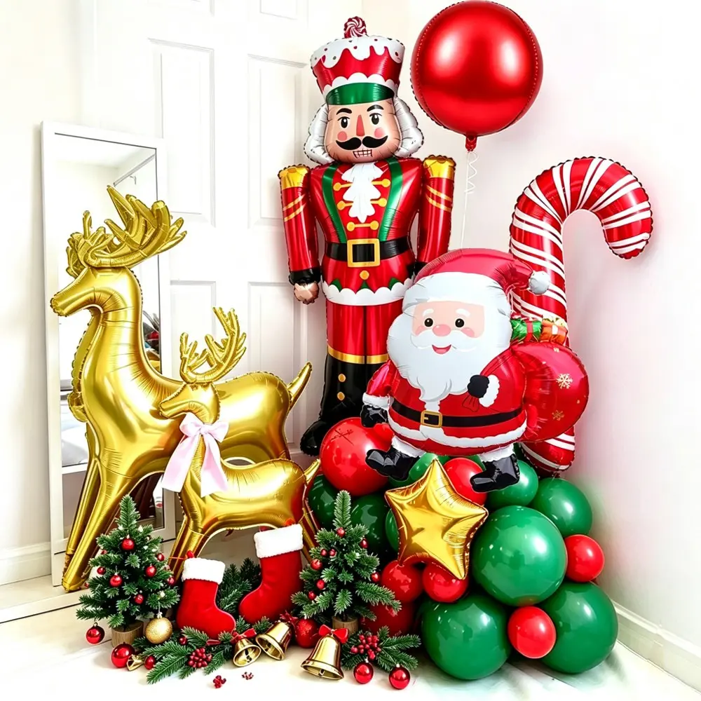 Christmas Party Balloon Set, Large Santa Soldier Latex Balloons, Christmas Wreath, New Year Home Decor Kit