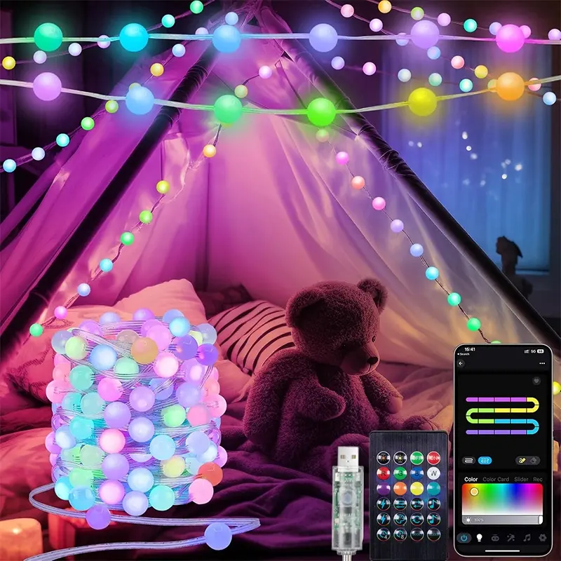 Smart LED Light String, USB Powered Color-Changing Fairy Lights, Bluetooth-compatible APP & Remote Control, DIY Music Sync, Holiday Party Decor